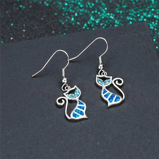 Luxurimo Blue Fire Cat Earrings